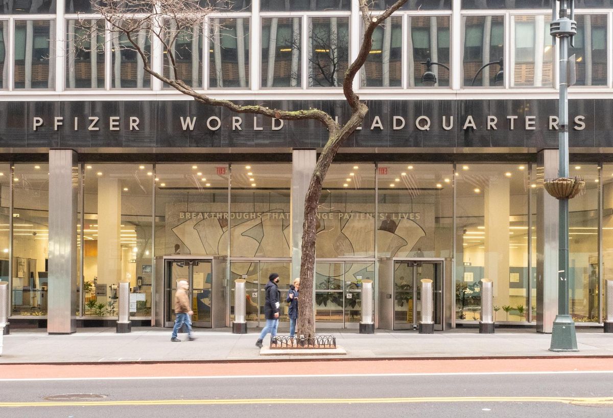 Pfizer Building Sign Pfizer's Former Midtown HQ Could Be Manhattan's Largest Office-To-Resi ...