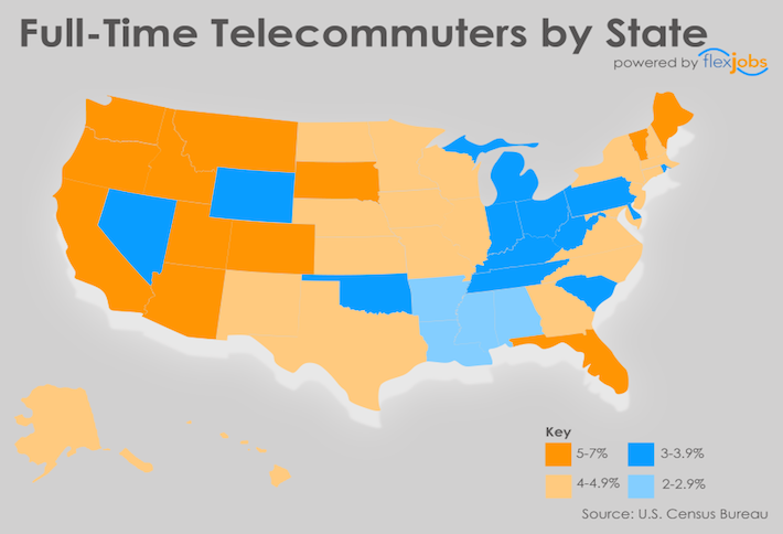 Top 10 States Bit by the Telecommuting Bug