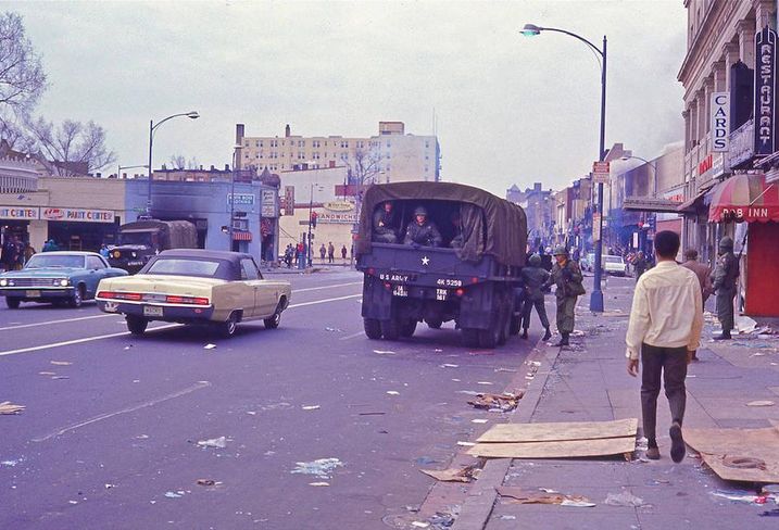 US Army patrolling 14th Street after rioting 1968