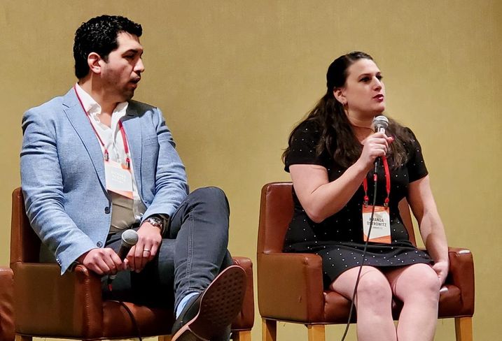 Inception REIT's Richard Acosta and CannaRegs' Amanda Ostrowitz discuss the state of the cannabis industry at Bisnow's cannabis event Jan. 23 at the LA Grand Hotel Downtown in downtown Los Angeles.
