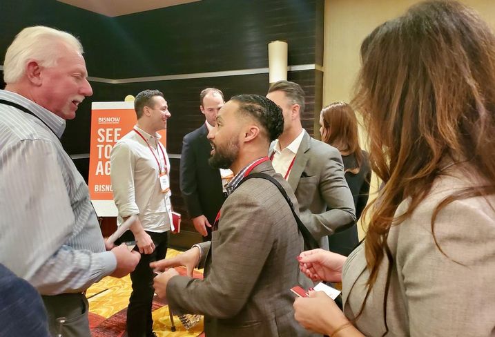 Oak Investment Funds CEO & Managing Partner Erik Murray networks with attendees after Bisnow's cannabis event in downtown Los Angeles