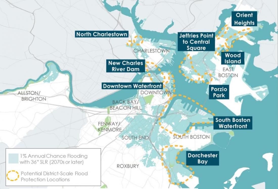 Special Report How Rising Sea Levels Threaten East Coast Commercial Real Estate Seaport Blvd Boston Flooding Map January 2022